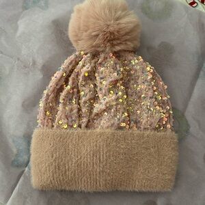 Pink glitter Pom Pom beanie